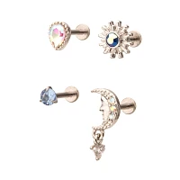 Multi-Pack CZ Sun Moon Cartilage Earrings 4 Pack - 18 Gauge