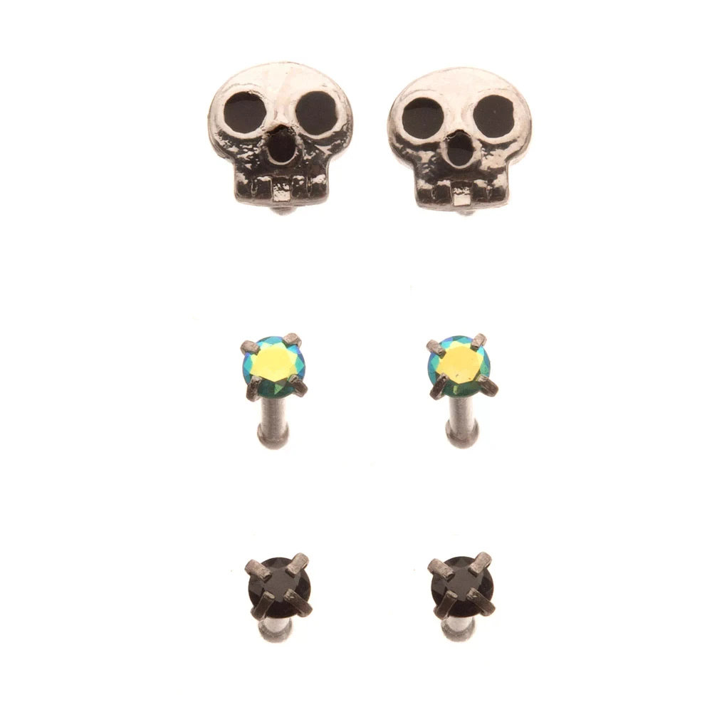 Multi-Pack Skull and Gem Basic Nose Pins 6 Pack - 20 Gauge