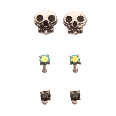 Multi-Pack Skull and Gem Basic Nose Pins 6 Pack - 20 Gauge