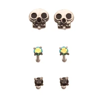 Multi-Pack Skull and Gem Basic Nose Pins 6 Pack - 20 Gauge