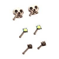 Multi-Pack Skull and Gem Basic Nose Pins 6 Pack - 20 Gauge