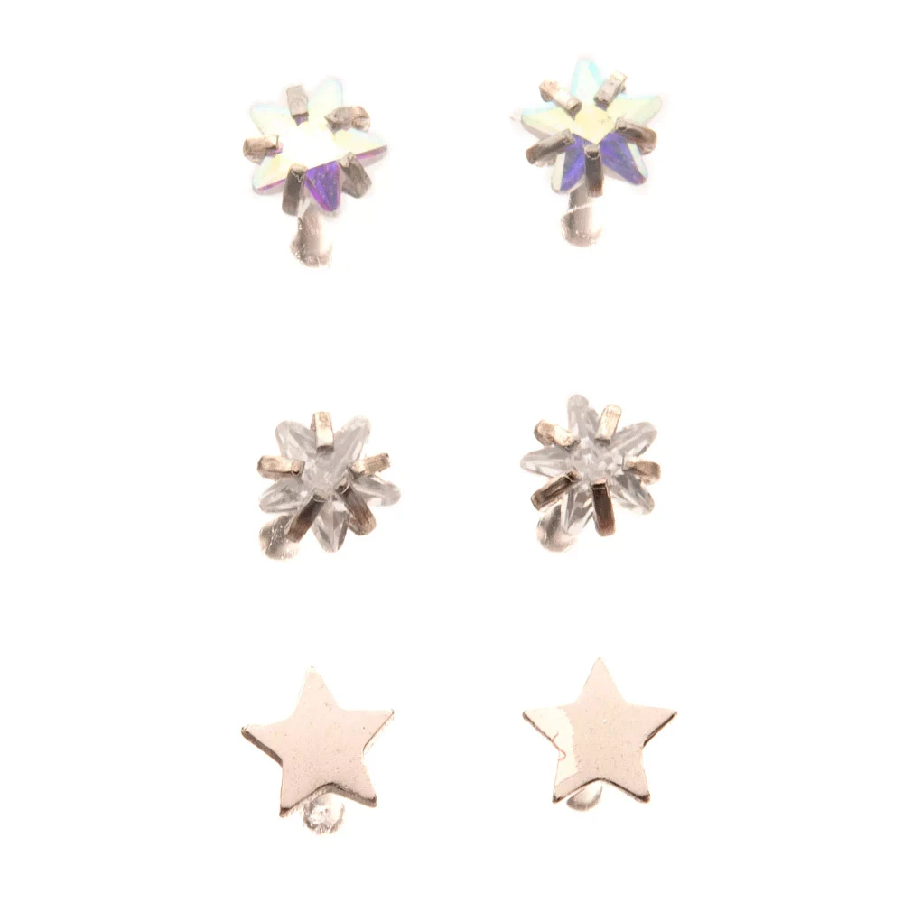 Multi-Pack Silver and Crystal Star Nose Pins 6 Pack - 20 Gauge