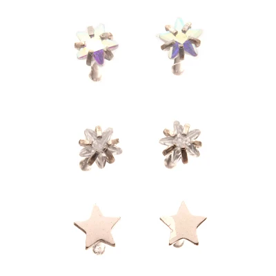 Multi-Pack Silver and Crystal Star Nose Pins 6 Pack - 20 Gauge