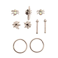 Multi-Pack CZ Spiderweb Nose Pins and Hoop 9 Pack - 20 Gauge