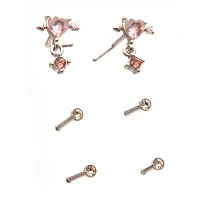 Multi-Pack Lovestruck Heart Dangle and Basic Nose Pins 6 Pack - 20 Gauge