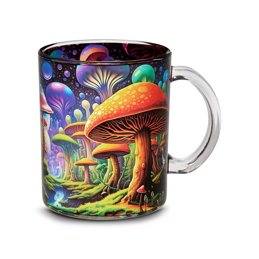 Trippy Mushrooms Glass Coffee Mug - 15 oz.