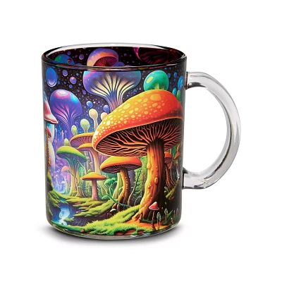 Trippy Mushrooms Glass Coffee Mug - 15 oz.