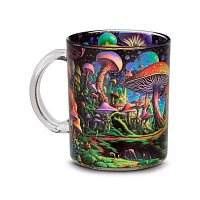 Trippy Mushrooms Glass Coffee Mug - 15 oz.