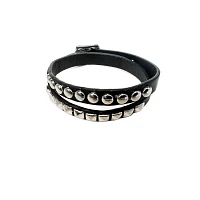 Black and Silvertone Studded Double Row Cuff Bracelet
