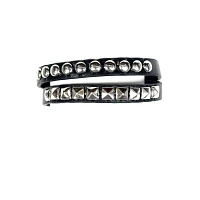 Black and Silvertone Studded Double Row Cuff Bracelet