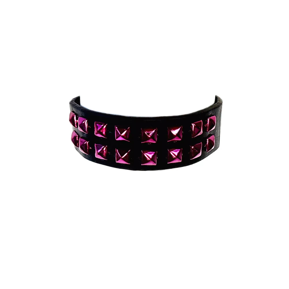 Black and Pink Studded Double Row Cuff Bracelet