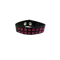 Black and Pink Studded Double Row Cuff Bracelet