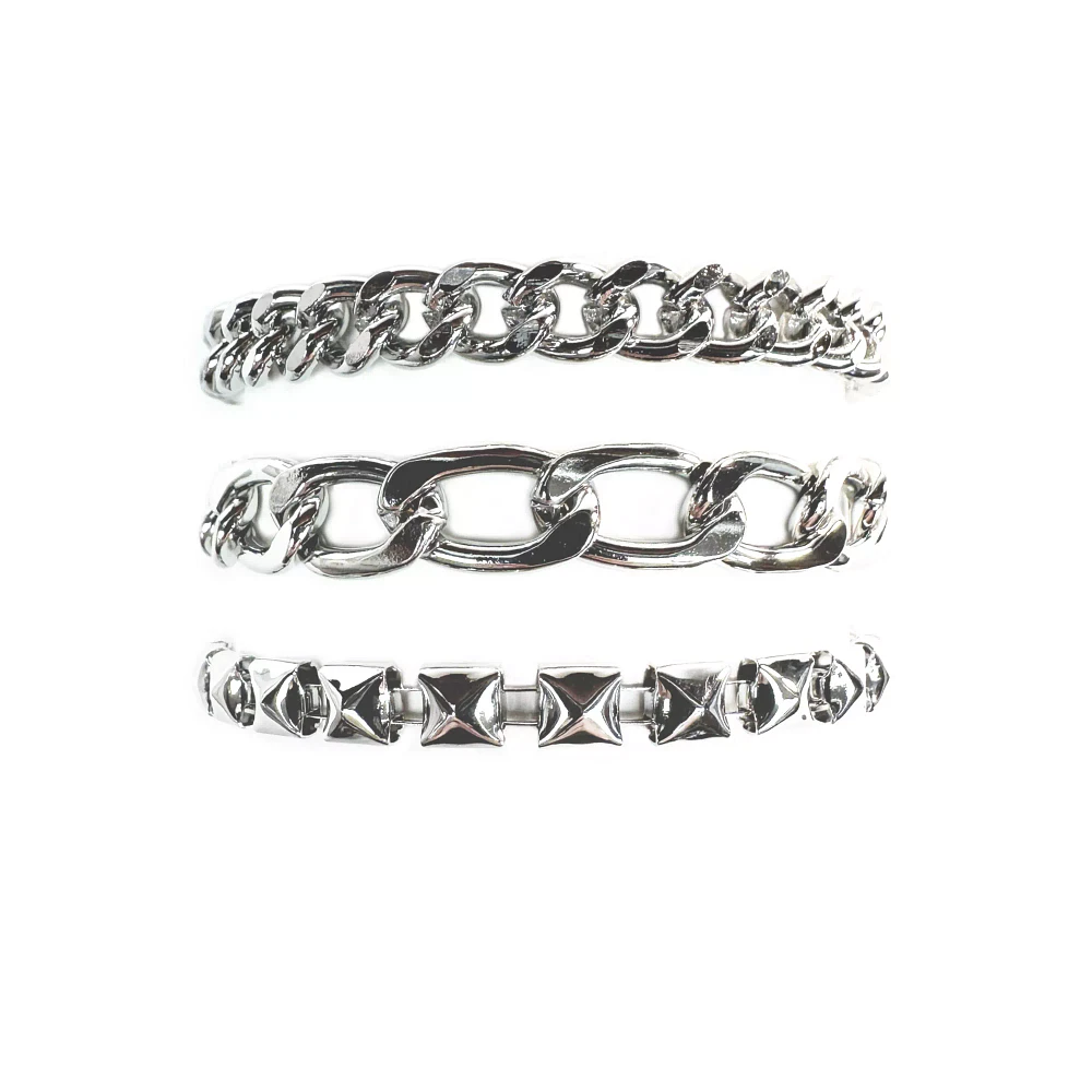 Multi-Pack Silvertone Curb Chain Link Bracelets - 3 Pack