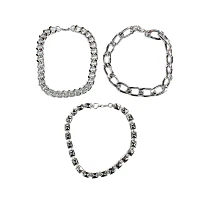 Multi-Pack Silvertone Curb Chain Link Bracelets - 3 Pack
