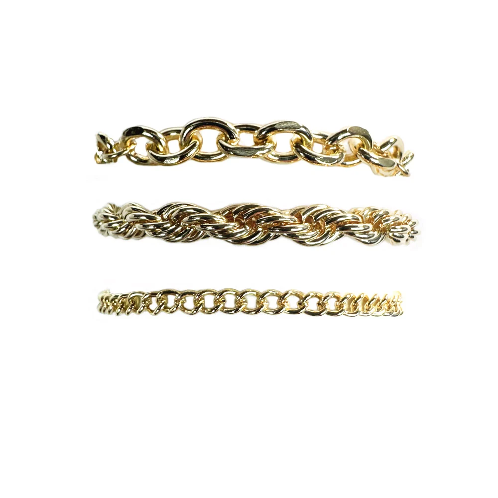 Multi-Pack Goldtone Rope Oval and Curb Chain Bracelets - 3 Pack