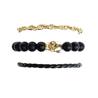 Multi-Pack Black and Goldtone Skull Beaded Cord Bracelets - 3 Pack