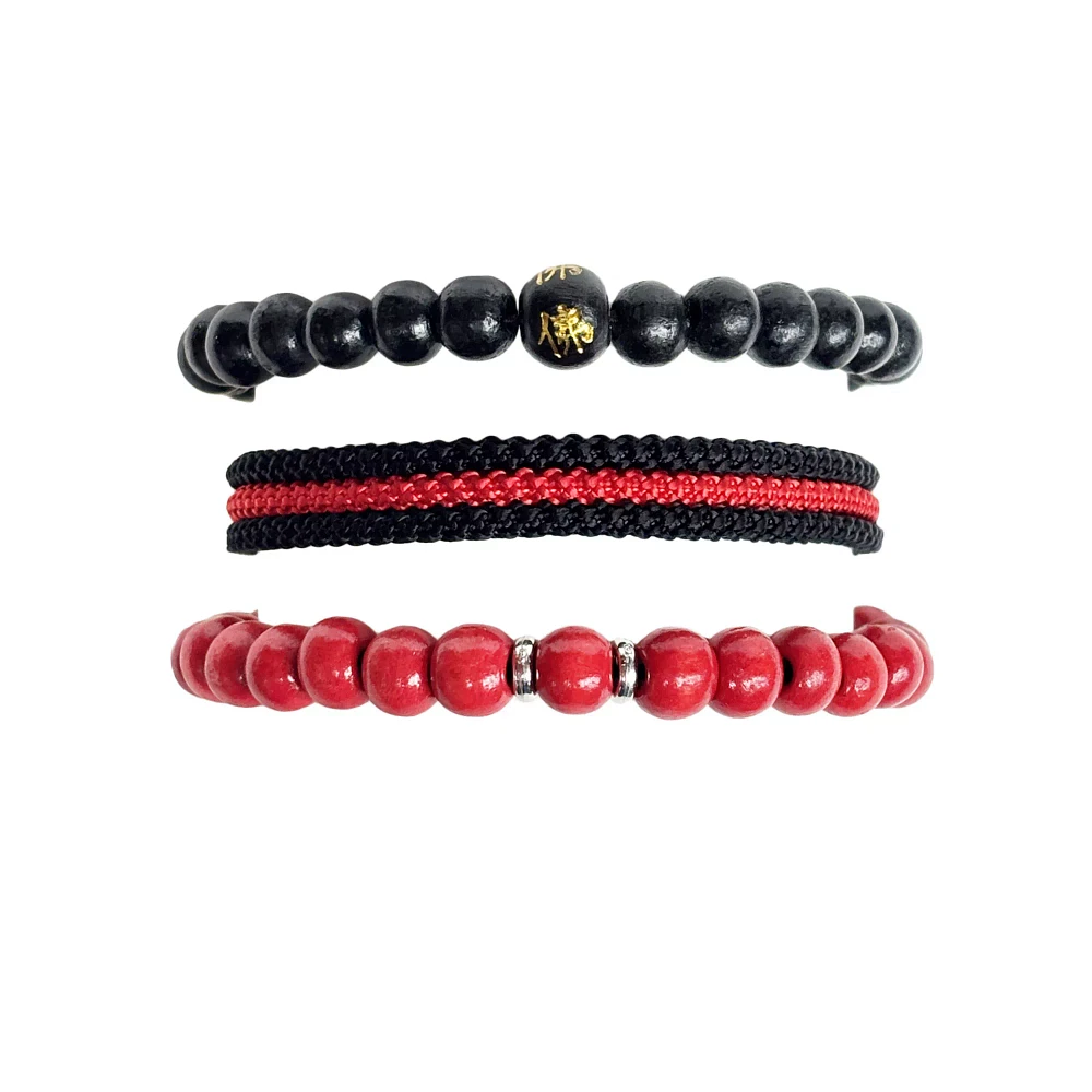 Multi-Pack Black and Red Beaded Cord Bracelets - 3 Pack