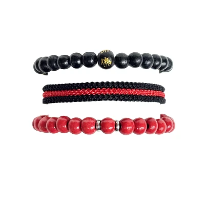 Multi-Pack Black and Red Beaded Cord Bracelets - 3 Pack