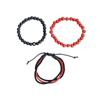 Multi-Pack Black and Red Beaded Cord Bracelets - 3 Pack