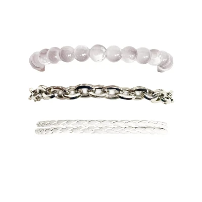 Multi-Pack White Beaded Cord and Chain Bracelets - 3 Pack
