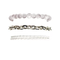 Multi-Pack White Beaded Cord and Chain Bracelets - 3 Pack