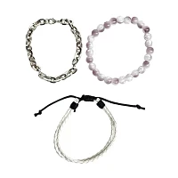Multi-Pack White Beaded Cord and Chain Bracelets - 3 Pack