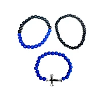 Multi-Pack Blue and Black Beaded and Cross Bracelets - 3 Pack