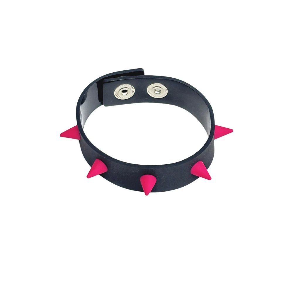Black and Pink Spiked Leather Cuff Bracelet