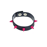 Black and Pink Spiked Leather Cuff Bracelet