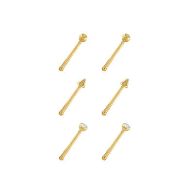 Multi-Pack Titanium Goldtone CZ Retainer Nose Pins 6 Pack - 20 Gauge