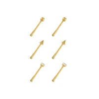 Multi-Pack Titanium Goldtone CZ Retainer Nose Pins 6 Pack - 20 Gauge