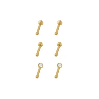 Multi-Pack Titanium Goldtone CZ Retainer Nose Pins 6 Pack - 20 Gauge