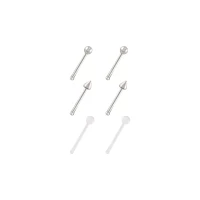 Multi-Pack Silvertone and Acrylic Retainer Nose Pins 6 Pack - 20 Gauge