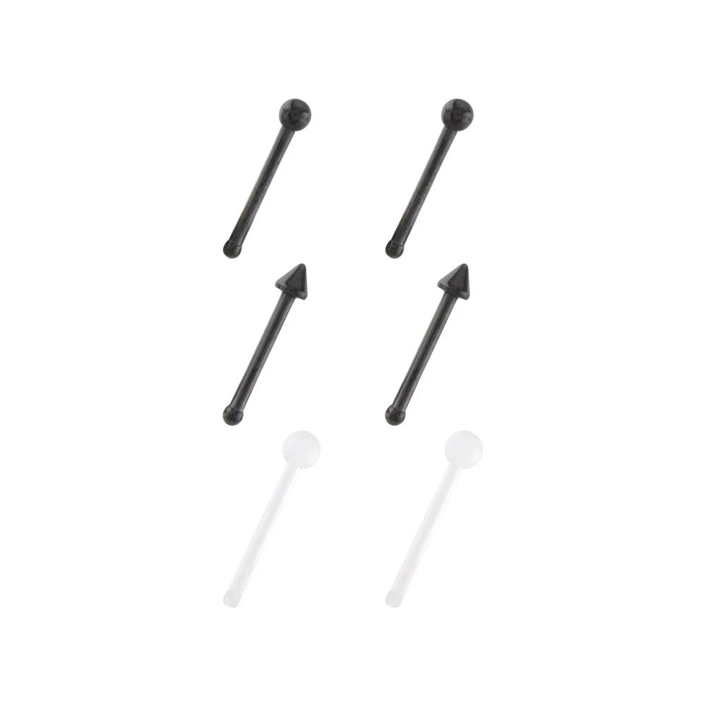 Multi-Pack Titanium and Acrylic Retainer Nose Pins 6 Pack - 20 Gauge
