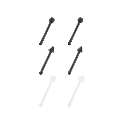 Multi-Pack Titanium and Acrylic Retainer Nose Pins 6 Pack - 20 Gauge