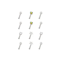 Multi-Pack Silvertone Star Prong Nose Pins 12 Pack - 20 Gauge
