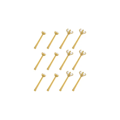 Multi-Pack CZ Titanium Goldtone Round and Sqaure Nose Pins 12 Pack - 20 Gauge
