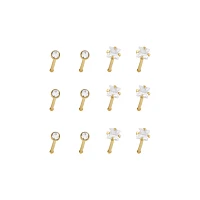 Multi-Pack CZ Titanium Goldtone Round and Sqaure Nose Pins 12 Pack - 20 Gauge