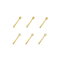 Multi-Pack CZ Goldtone Nose Pins 6 Pack - 20 Gauge