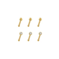 Multi-Pack CZ Goldtone Nose Pins 6 Pack - 20 Gauge