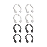 Multi-Pack Silvertone and Black Titanium Horseshoe Rings 8 Pack - 14 Gauge