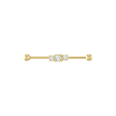 Triple CZ Gold-plated Industrial Barbell - 14 Gauge