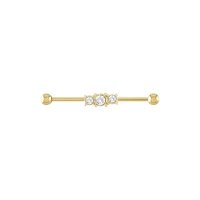 Triple CZ Gold-plated Industrial Barbell - 14 Gauge