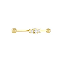 Triple CZ Gold-plated Industrial Barbell - 14 Gauge