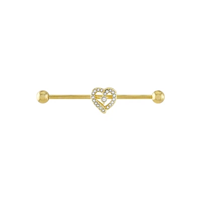 CZ Heart Gold-plated Industrial Barbell - 14 Gauge