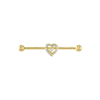CZ Heart Gold-plated Industrial Barbell - 14 Gauge