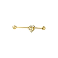 CZ Heart Gold-plated Industrial Barbell - 14 Gauge