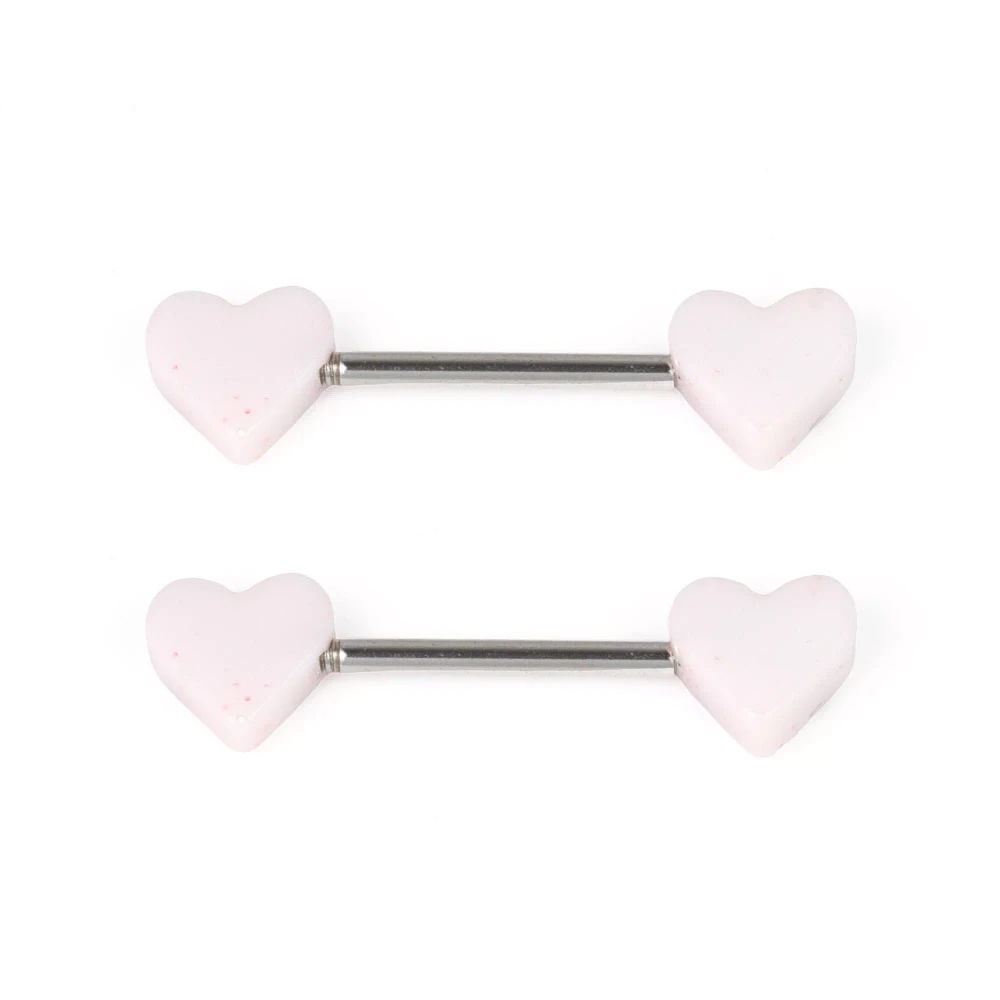 Brat Glitter Heart Nipple Barbells - 14 Gauge