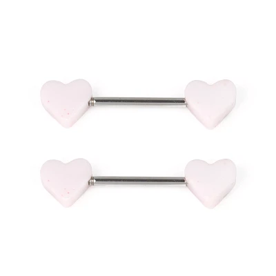 Brat Glitter Heart Nipple Barbells - 14 Gauge