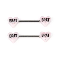 Brat Glitter Heart Nipple Barbells - 14 Gauge
